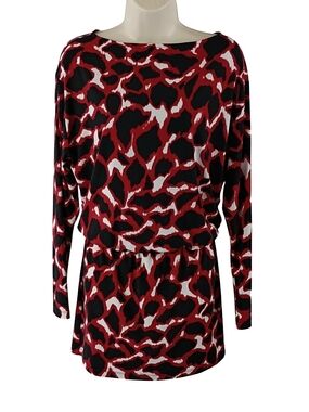 Doncaster Red Black White Abstract Print Dropped Waist Midi Dress